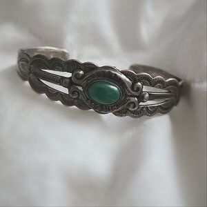 1940's SILVER ARROW NAVAJO STERLING SILVER TURQUOISE CUFF BRACELET